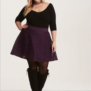 Torrid Mesh/Lace Lined Striped Fit And Flare Mini Skirt